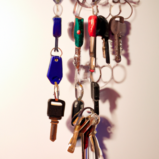 תמונה של מחזיק מפתחות עם מספר מפתחות רזרביים תלויים על וו קיר